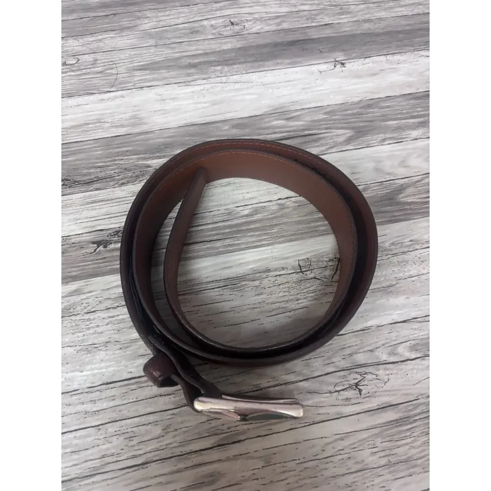 Brighton Mens Brown Leather Belt Size 34 Silver Buckle Genuine Leather USA